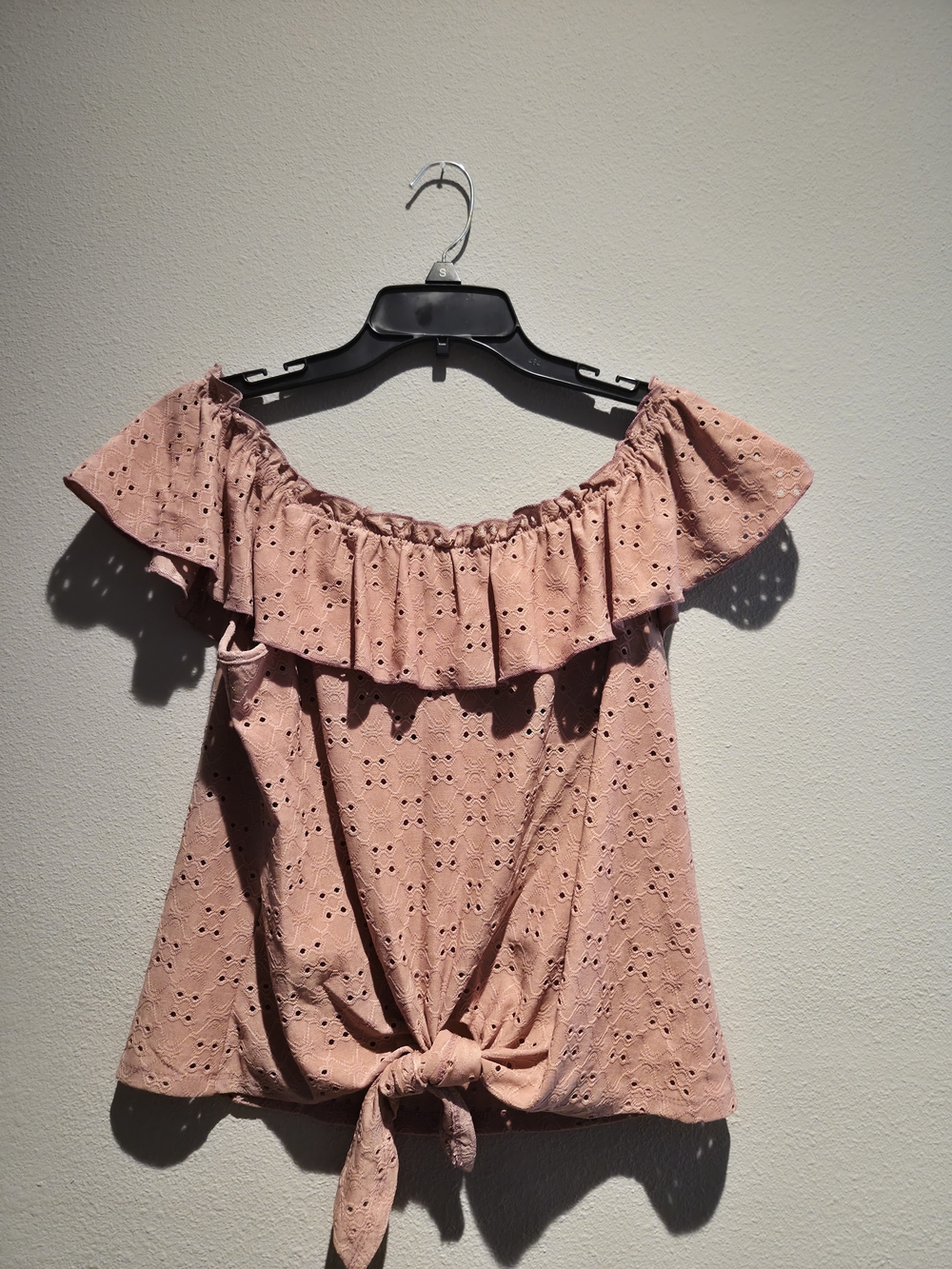 PerSeption Concept Dusty Rose Off-Shoulder Eyelet Tie-Front Top
